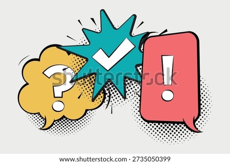 pop art question mark exclamation mark check mark