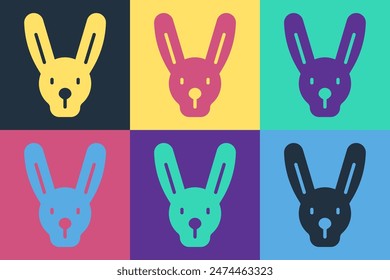 Pop art Rabbit with ears icon isolated on color background. Magic trick. Mystery entertainment concept.  Vector