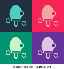Pop art Racket for playing table tennis icon isolated on color background.  Vector