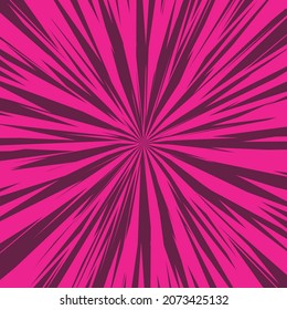 Pop art radial colorful comics book magazine cover. Striped pink digital background. Cartoon funny retro pattern strip mock up. Vector halftone illustration. Sunburst, starburst shape.