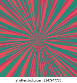 Pop art radial colorful comics book magazine cover. Striped green digital background. Cartoon funny retro pattern strip mock up. Vector halftone illustration. Sunburst, starburst shape.