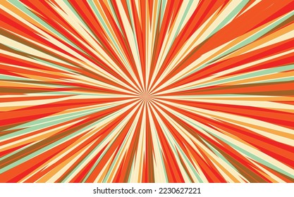 Pop art radial colorful comics book magazine cover. Striped pink digital background. Cartoon funny retro pattern strip mock up. Vector halftone illustration. Sunburst, starburst shape.