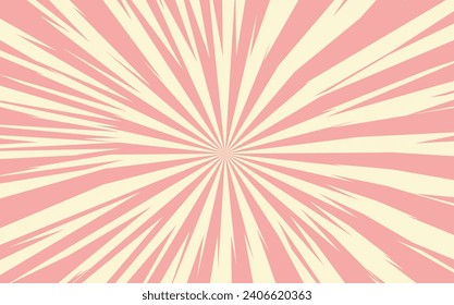 Pop art radial colorful comics book magazine cover. Striped pink digital background. Cartoon funny retro pattern strip mock up. Vector halftone illustration. Sunburst, starburst shape.