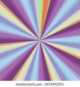 Pop art radial colorful comics book magazine cover. Striped color digital background. Cartoon funny retro pattern strip mock up. Vector halftone illustration. Sunburst, starburst shape.