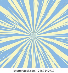 Pop art radial colorful comics book magazine cover. Striped orange digital background. Cartoon funny retro pattern strip mock up. Vector halftone illustration. Sunburst, starburst shape.