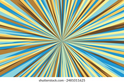 Pop art radial colorful comics book magazine cover. Striped blue digital background. Cartoon funny retro pattern strip mock up. Vector halftone illustration. Sunburst, starburst shape.