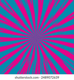 Pop art radial colorful comics book magazine cover. Striped orange digital background. Cartoon funny retro pattern strip mock up. Vector halftone illustration. Sunburst, starburst shape.