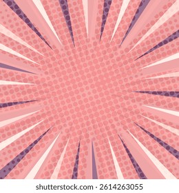 Pop art radial colorful comics book magazine cover. Striped color digital background with thunder flash. Cartoon funny retro pattern strip mock up. Vector halftone illustration. Sunburst shape.