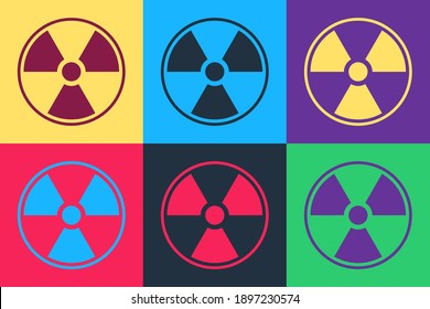 Pop art Radioactive icon isolated on color background. Radioactive toxic symbol. Radiation Hazard sign. Vector.