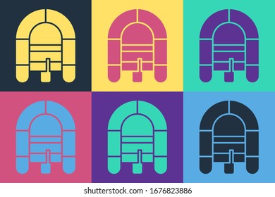 Pop art Rafting boat icon isolated on color background. Inflatable boat. Water sports, extreme sports, holiday, vacation.  Vector Illustration