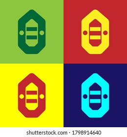Pop art Rafting boat icon isolated on color background. Inflatable boat. Water sports, extreme sports, holiday, vacation. Vector Illustration