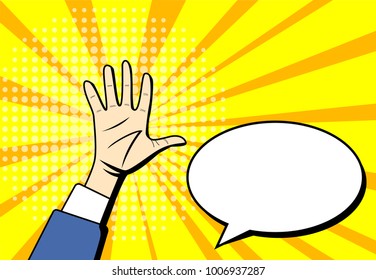 Pop art Raised Hands up with empty space, vector