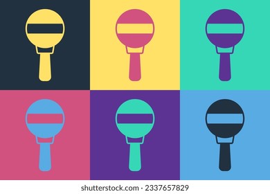 Pop art Rattle baby toy icon isolated on color background. Beanbag sign.  Vector