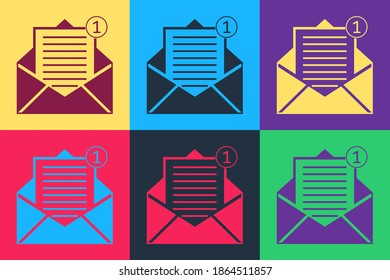 Pop art Received message concepts. Envelope icons isolated on color background. New, email incoming message, sms. Mail delivery service. Vector.