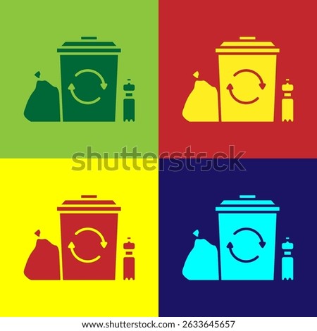 Pop art Recycle bin with recycle symbol icon isolated on color background. Trash can icon. Garbage bin sign. Recycle basket.  Vector Illustration