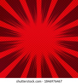El fondo rojo del arte pop. Tapa cómica con semitono y ráfaga de sol 