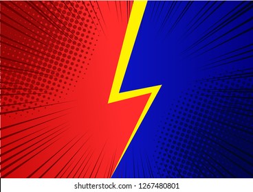 Pop art red and blue background, Speed line retro comic rays illustration - Vector
