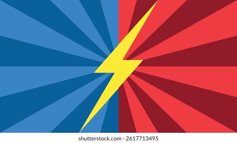Pop art Red blue versus background with a lightning