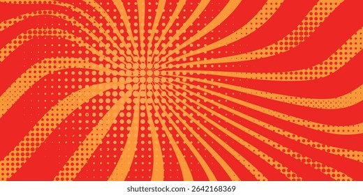 Pop art red comic book cartoon magazine cover. Cartoon cute retro Strip pattern mock up. Vector halftone illustration. Vintage background for comic superhero text, speech bubble, message.