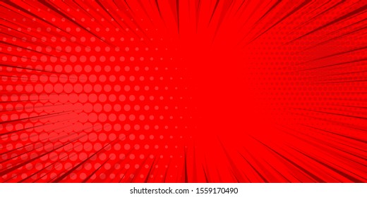 Pop art red comics book cartoon magazine cover. Cartoon funny retro pattern strip mock up. Vector halftone illustration. Vintage backdrop for comic superhero text, speech bubble, message.