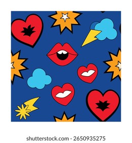 Pop Art Lábios e Corações Vermelhos Design Perfeito