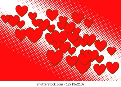 Pop art red and pink background, retro comic heart illustration. Symbol of love for St. Valentine's day or International woman's day