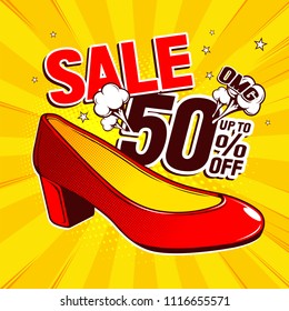 pop art red shoes, vector illustration.