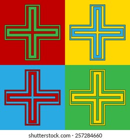 Pop art religious cross symbol icons. Vector illustration.