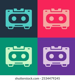 Icono de cinta de casete de audio retro Pop art aislado en fondo de color.  Vector