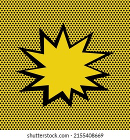 Pop Art Retro Background Cartoon Lightning Blast Radiance. Yellow Banner, Speech Bubble, Explosion Drawing For Text. Flat Illustration For Logo, App, Banner, Web Design, Dev, Ui, Gui. Vector EPS 10