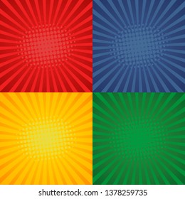 Pop art retro backgrounds in comic design. Set starburst backgrounds. Vector illustration