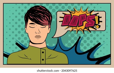 Pop art retro boy with a bubble chat on a comic page