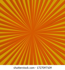 Pop art retro comic background, yellow color, lightning blast halftone dots. Vector illustration.