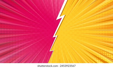 Pop art retro comic background. Abstract cartoon cover with versus lightning. Yellow and pink vs frames. Vector EPS 10