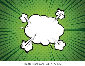 Pop art retro comic. Green background superhero. Lightning blast halftone dots. Cartoon vs. Vector