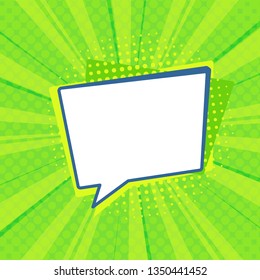 Pop art retro comic speech bubble on colorful dotted and rays backgrounds. Comics page, advertisement frame, web design, poster. 