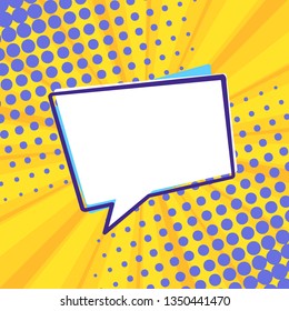 Pop art retro comic speech bubble on colorful dotted and rays backgrounds. Comics page, advertisement frame, web design, poster. 