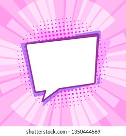 Pop art retro comic speech bubble on colorful dotted and rays backgrounds. Comics page, advertisement frame, web design, poster. 