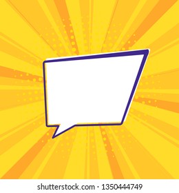 Pop art retro comic speech bubble on colorful dotted and rays backgrounds. Comics page, advertisement frame, web design, poster. 