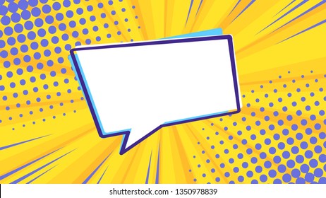 Pop art retro comic speech bubble on colorful dotted and rays backgrounds. Comics page, advertisement frame, web design, poster. 