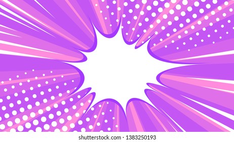 Pop art retro comic speech bubble on colorful dotted and rays backgrounds. Comics page, advertisement frame, poster. 