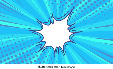 Pop art retro comic speech bubble on colorful dotted and rays backgrounds. Comics page, advertisement frame, poster. 