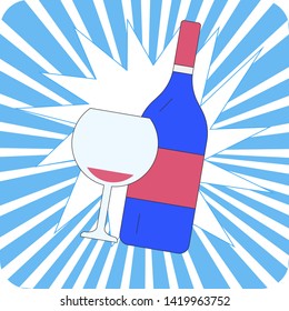 Pop art, retro comic style, icon wine, Cartoon style, Vector Illustration