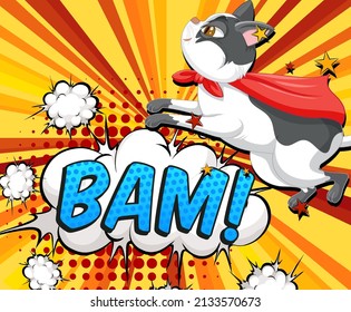Pop art retro comic style with cat illustration
