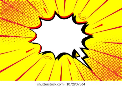 Pop Art Retro Comic. Yellow Background. Lightning Blast Halftone Dots. Cartoon Vs. Vector Illustration