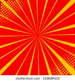 Pop art retro comic. Yellow background. Lightning blast halftone dots. Cartoon vs. Vector Illustration