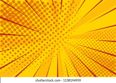 Pop Art Retro Comic. Yellow Background Superhero. Lightning Blast Halftone Dots. Cartoon Vs. Vector Illustration