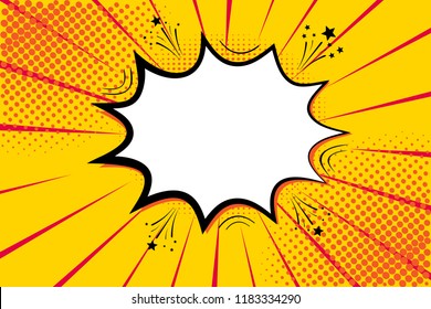 Pop Art Retro Comic. Yellow Background. Lightning Blast Halftone Dots. Cartoon Vs. Vector Illustration