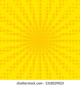 Pop Art Retro Comic. Yellow Background. Lightning Blast Halftone Dots. Cartoon Vs. Vector Illustration