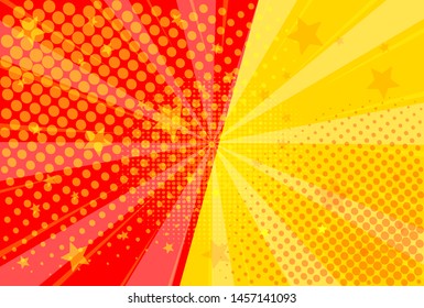 Pop art retro comic. Yellow and red background. Versus lightning blast halftone dots. Cartoon vs. Vector Illustration